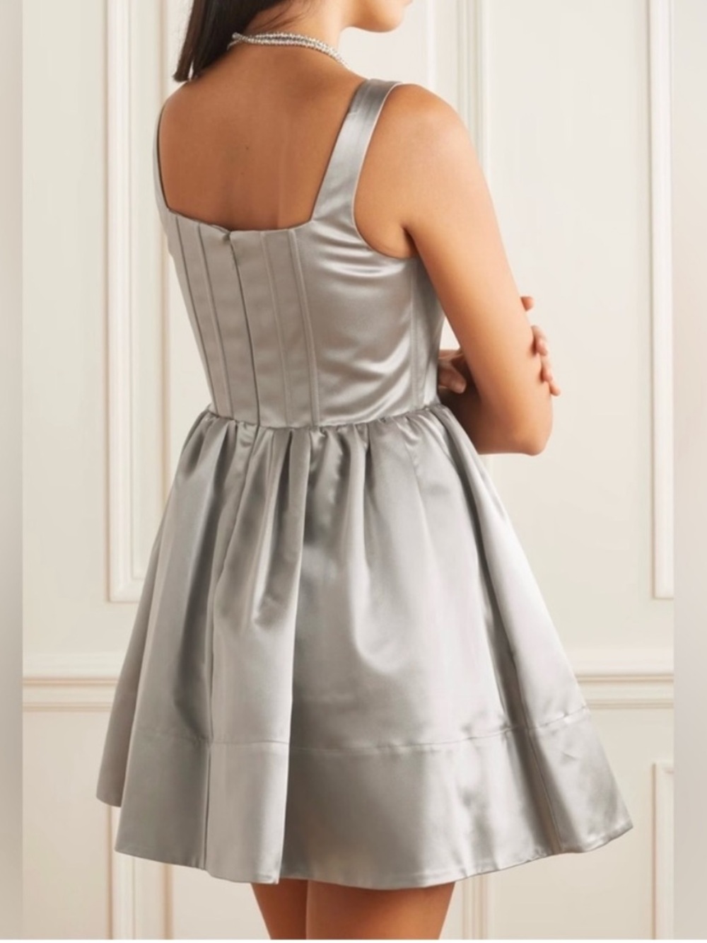 Staud Landscape Velvet Satin Corset Boned Poof Skirt Mini Dress size 12 NEW - Picture 5 of 15